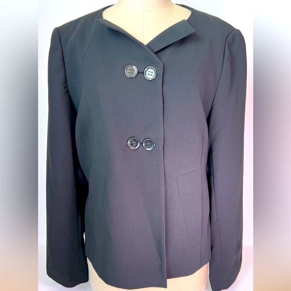 Calvin Klein Vintage Crepe Lined Black Double Breasted Blazer Size 14